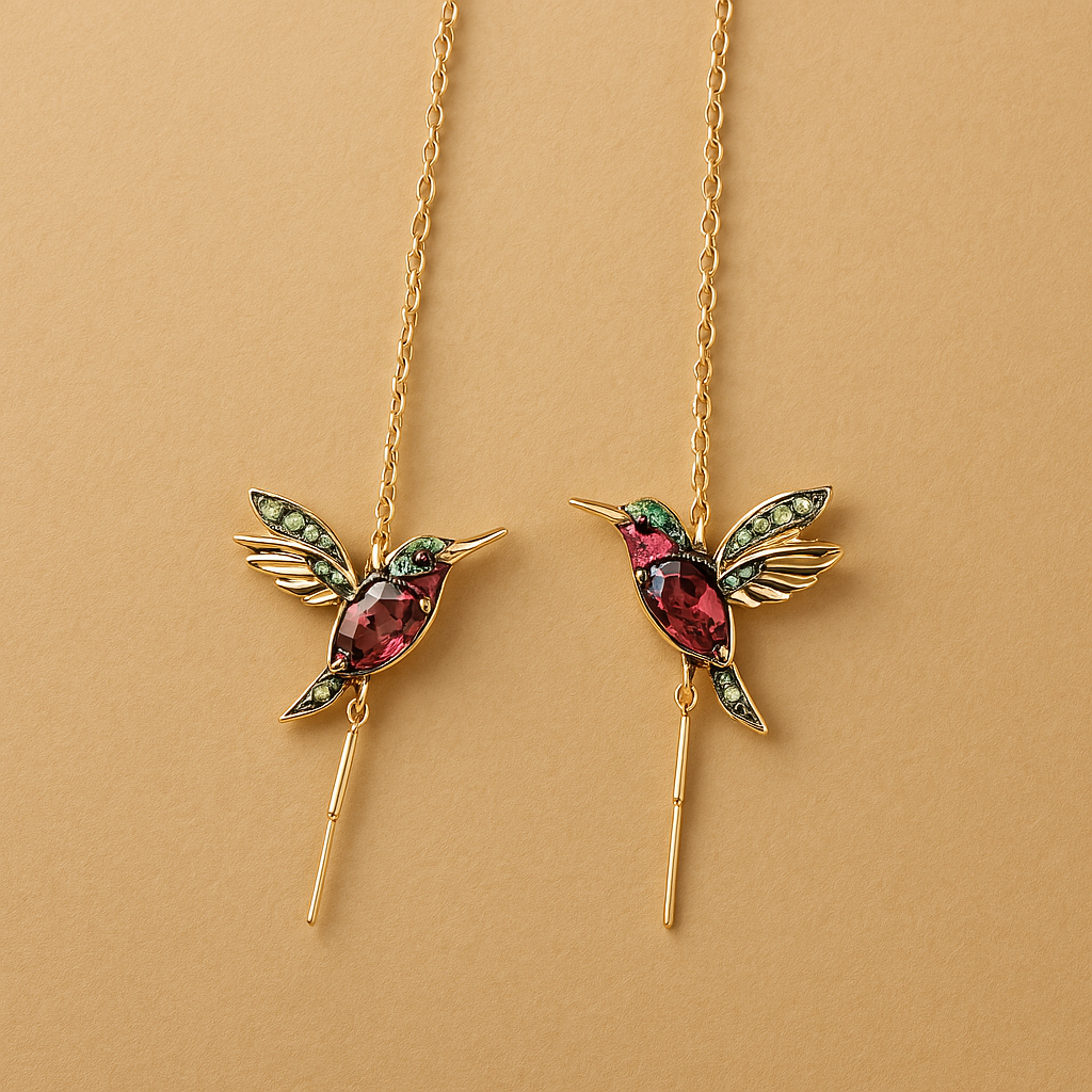 Orecchini in smalto e zirconia a forma di colibrì