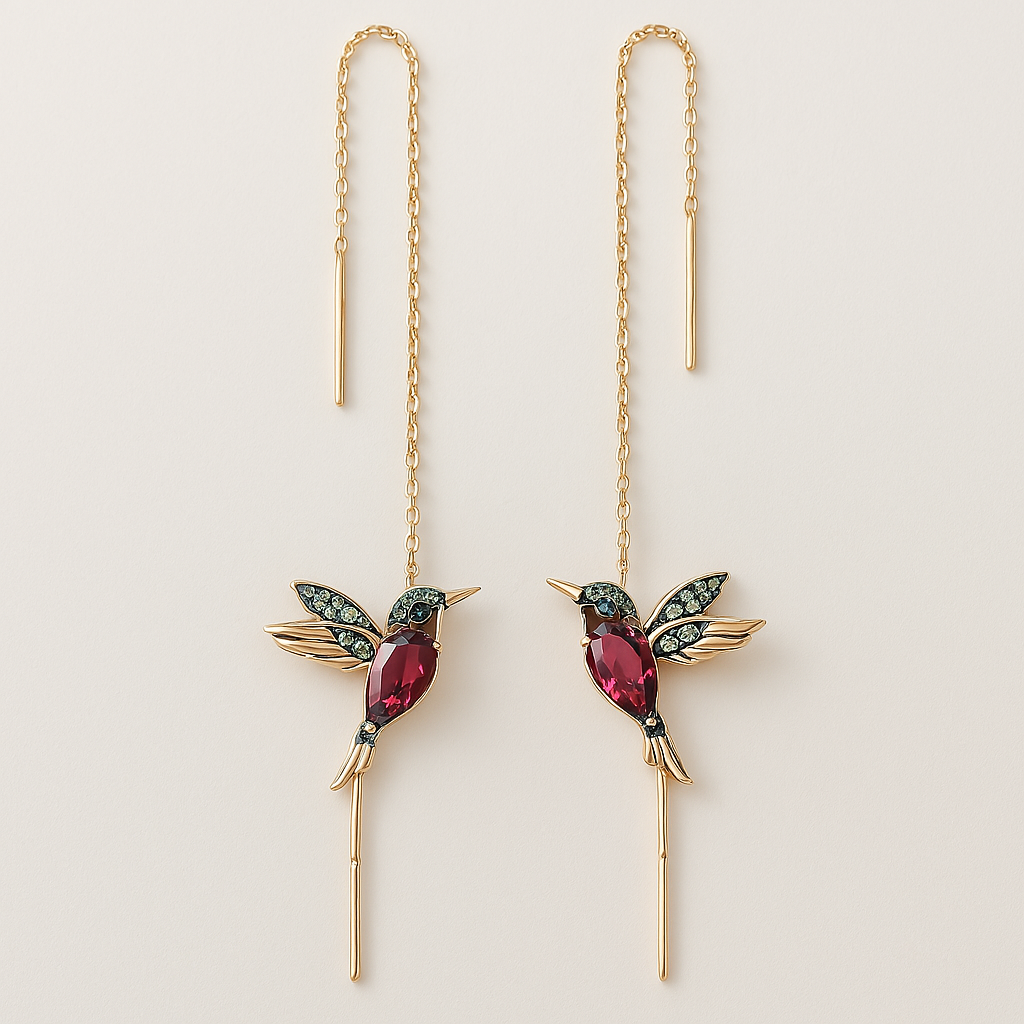 Orecchini in smalto e zirconia a forma di colibrì