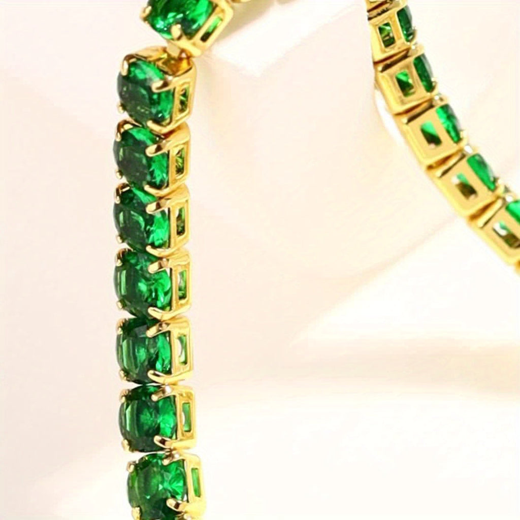 Bracciale Tennis Placcato Oro in Zirconia Verde Smeraldo Bohemien