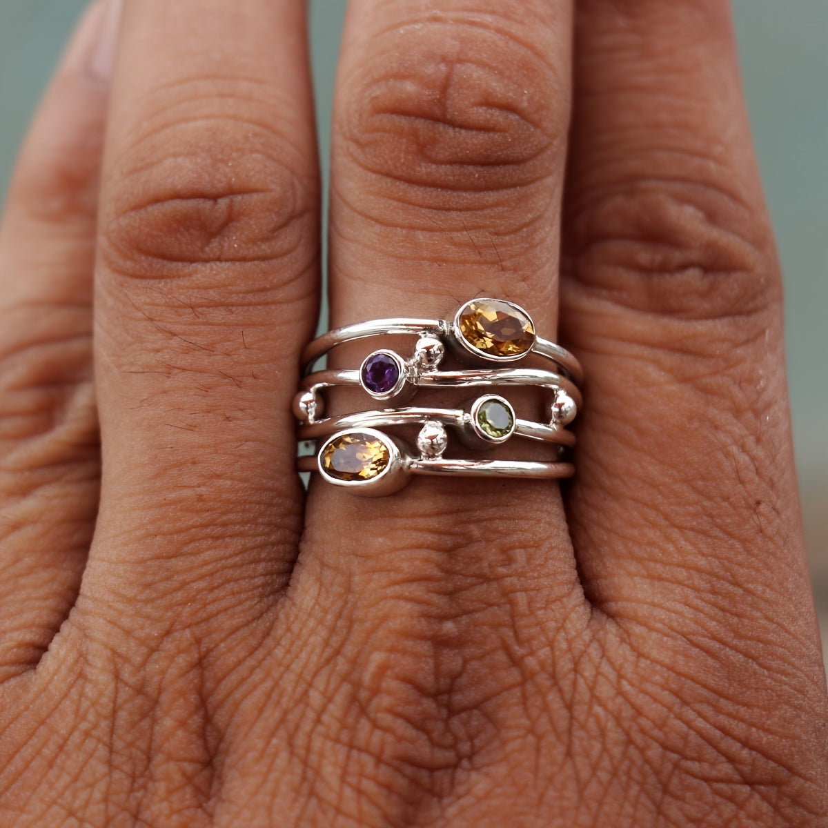 Anello Impilabile in Gemme Multicolore Bohemien