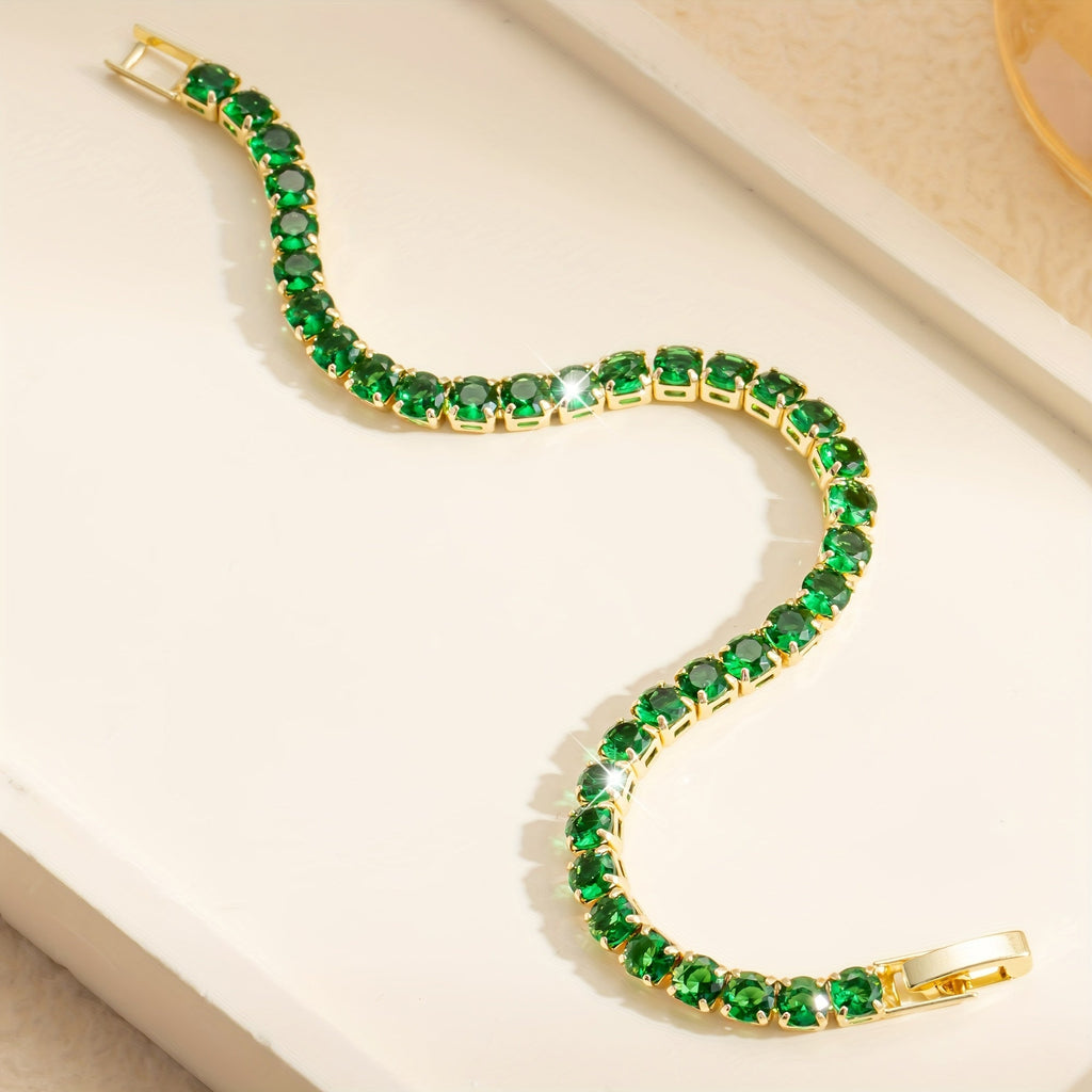 Bracciale Tennis Placcato Oro in Zirconia Verde Smeraldo Bohemien