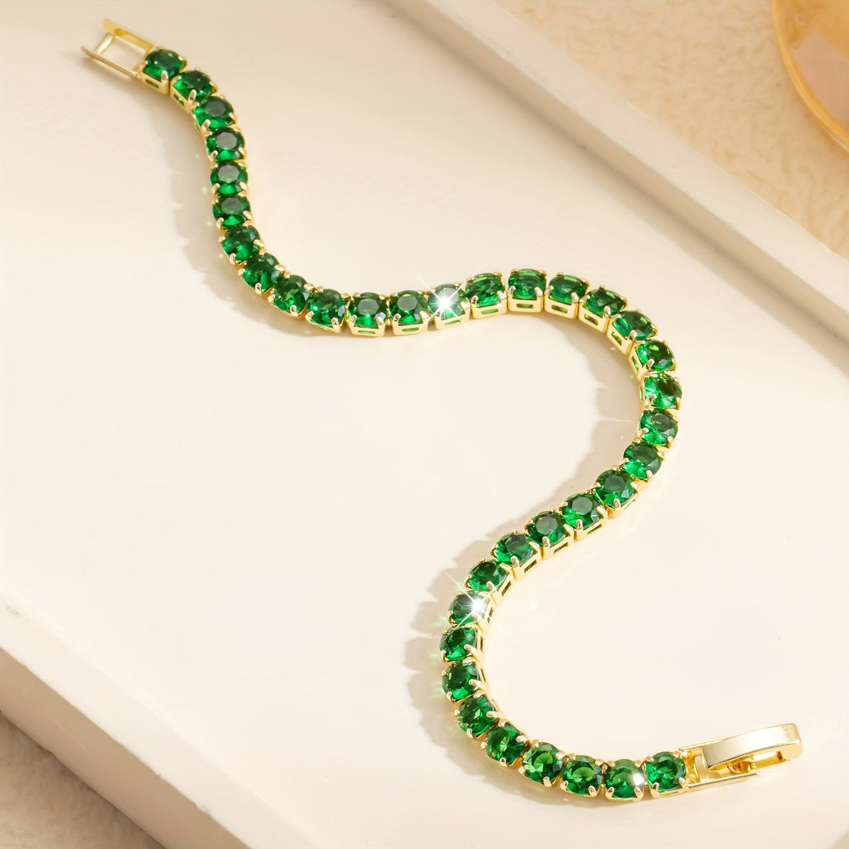 Bracciale Tennis Placcato Oro in Zirconia Verde Smeraldo Bohemien