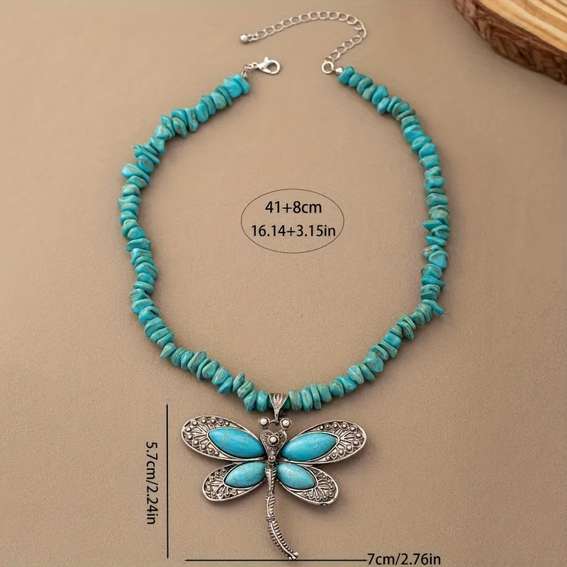 Collana con Pendente a Libellula Vintage Boho in Turchese