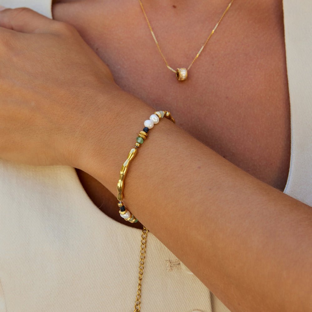 Bracciale in Perle d'Acqua Dolce e Malachite