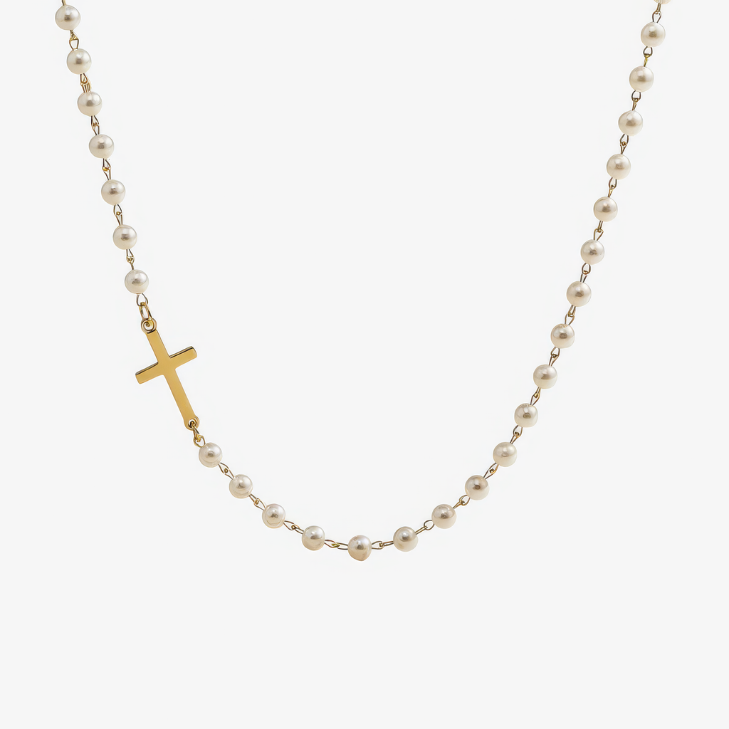 Mirabile™ - Collana a Croce Decorata con Perle d'Acqua Dolce