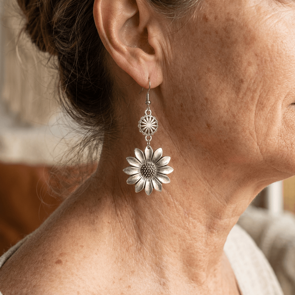 Orecchini a Goccia Vintage Bohemien con Girasole