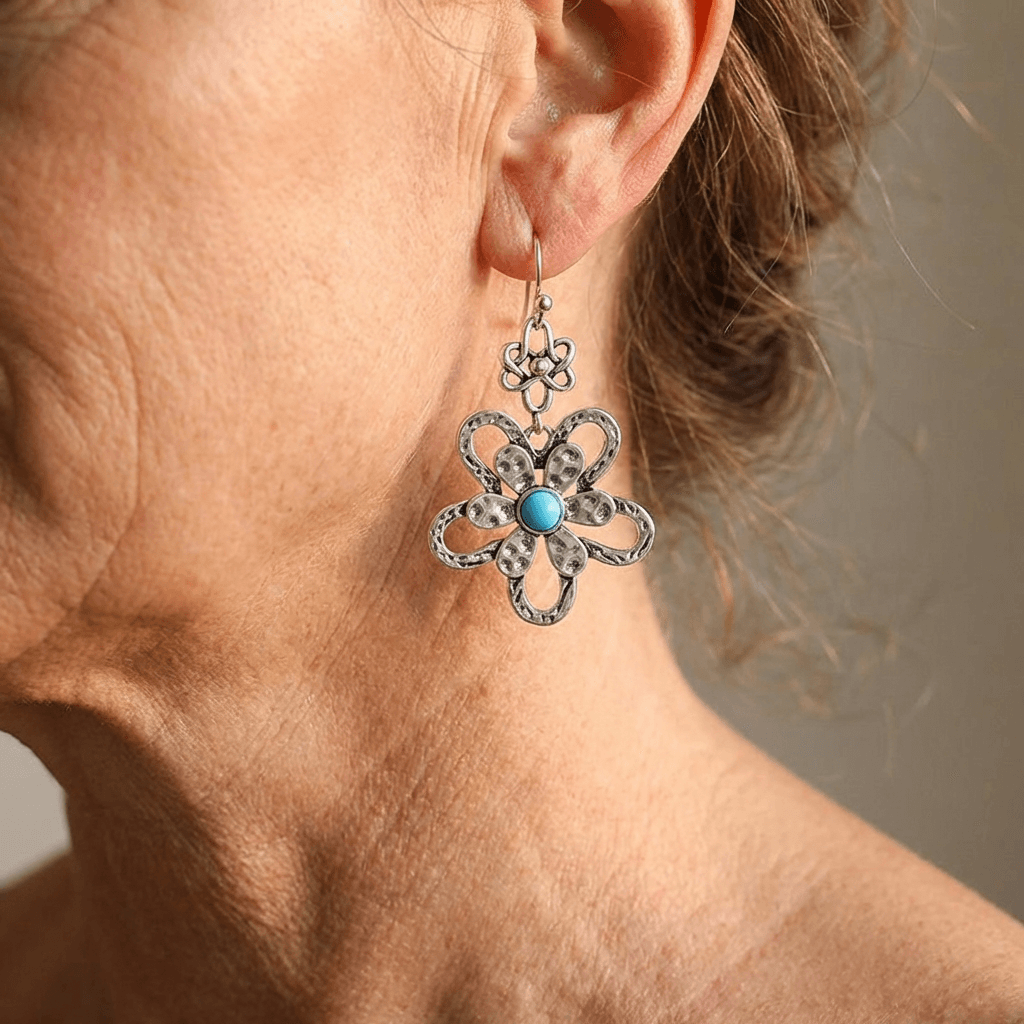 Orecchini a Goccia di Fiori Turchesi Vintage Bohemien