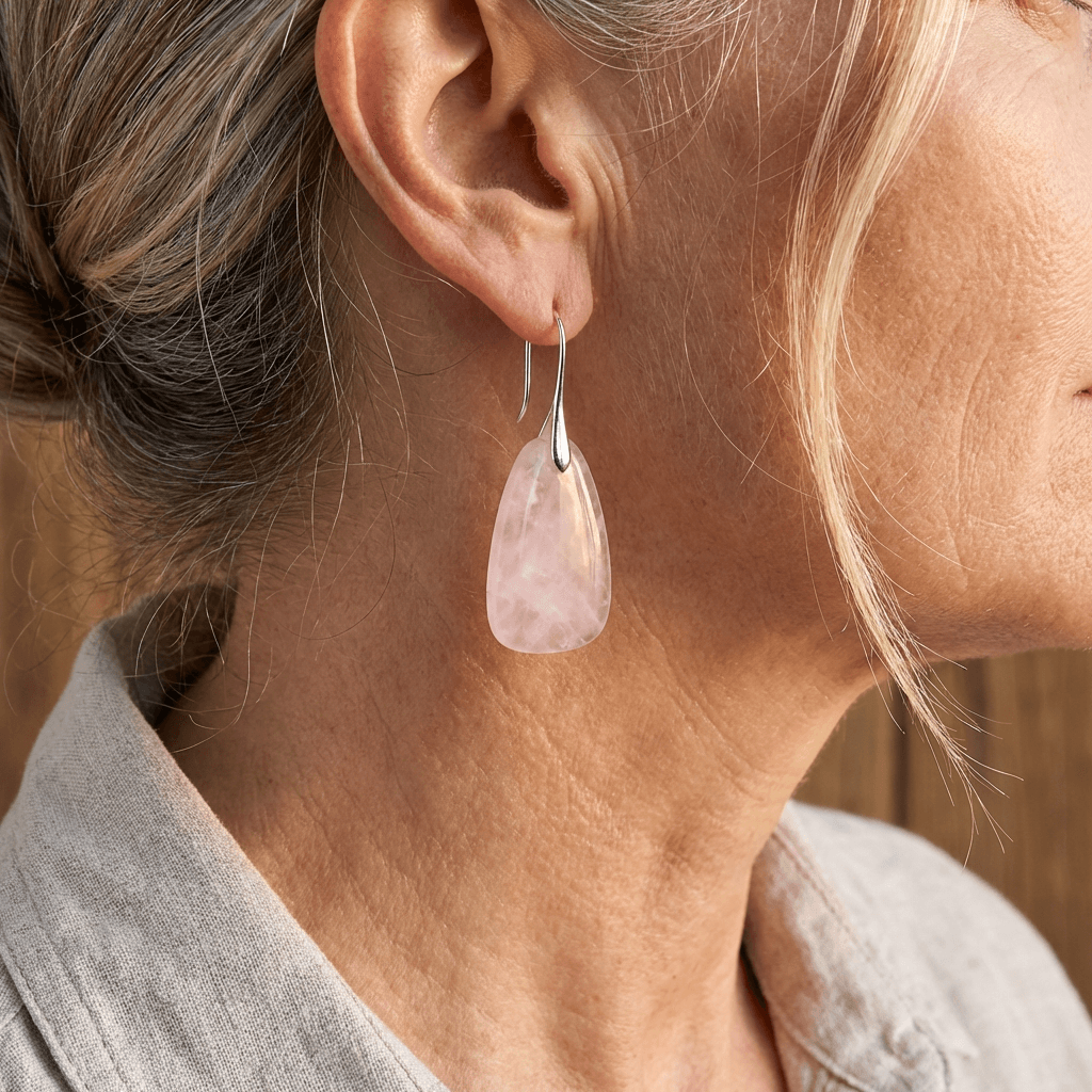Orecchini a Goccia in Pietra Naturale di Quarzo Rosa Bohemien