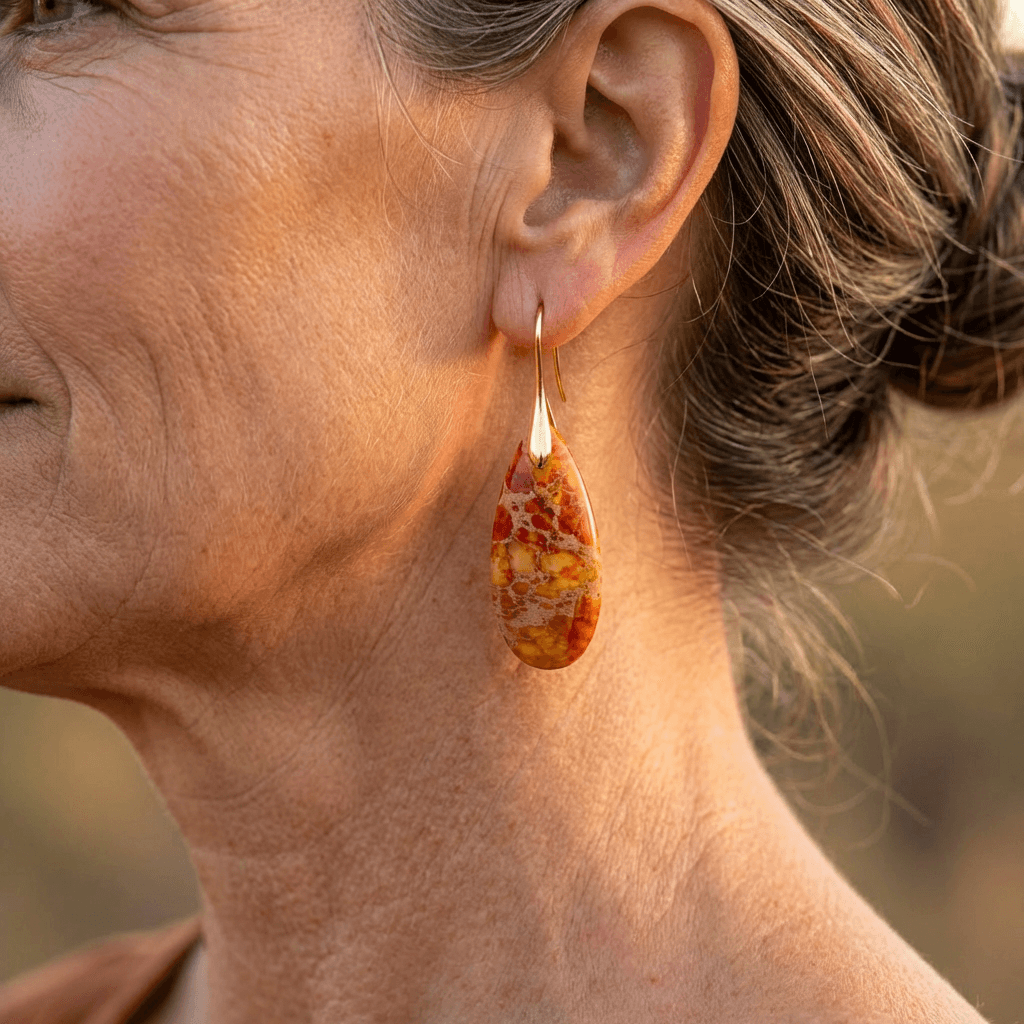 Orecchini Pendenti in Pietra Naturale Arancione Bohemien
