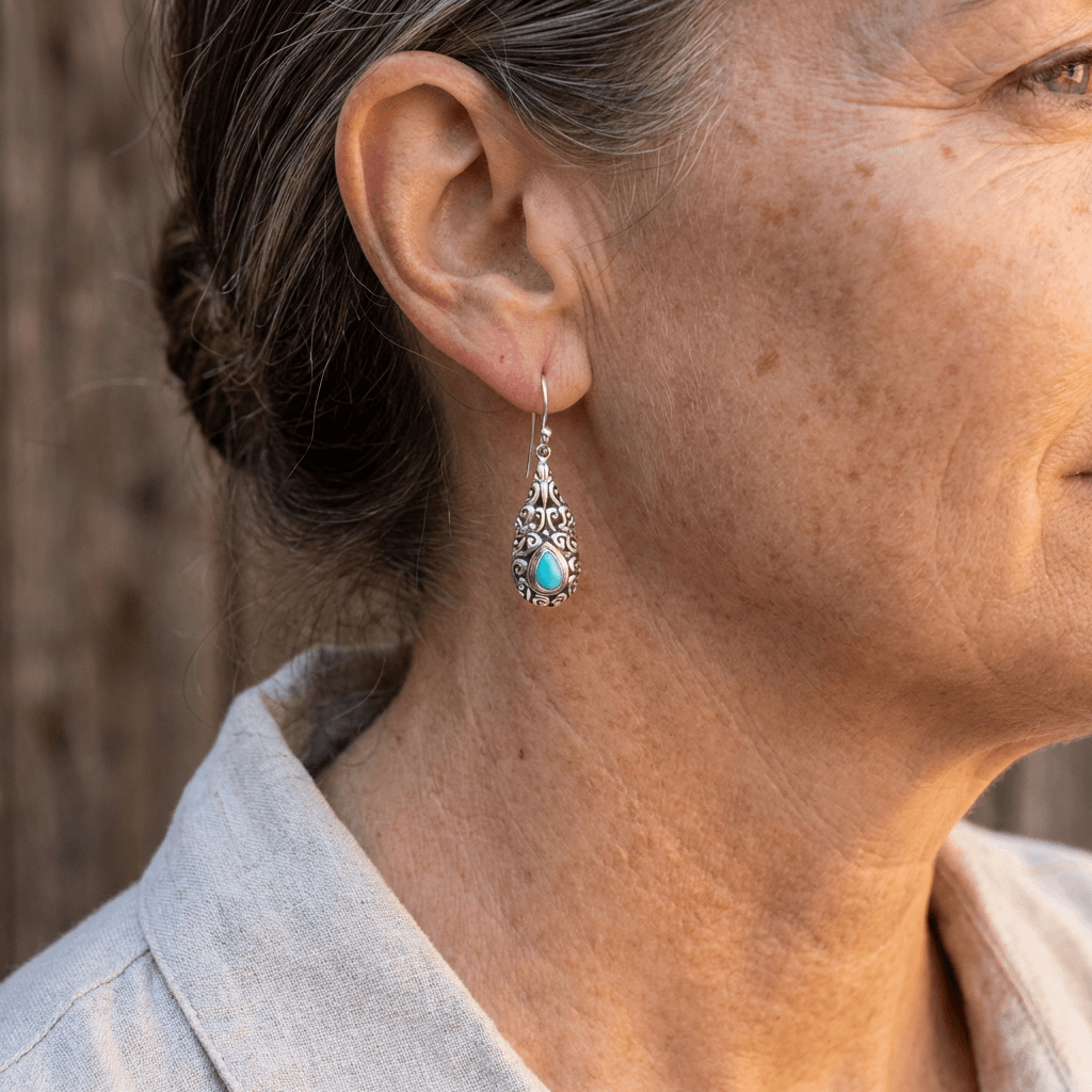 Orecchini a goccia in filigrana turchese vintage boho