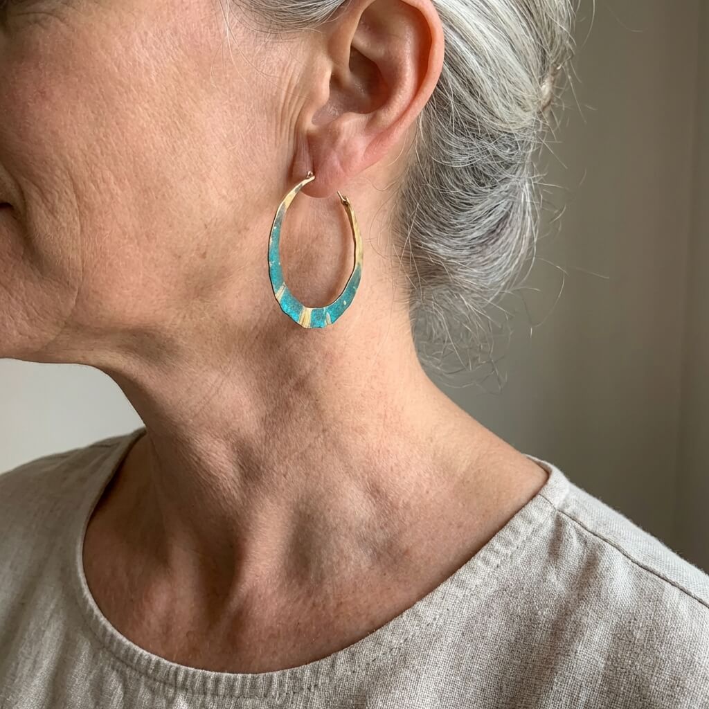 Orecchini a cerchio vintage boho blu e oro