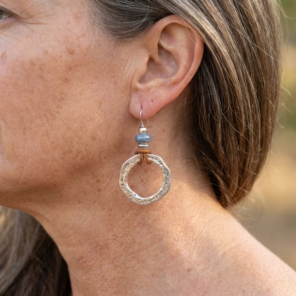 Orecchini Circolari Vintage Bohemien Placcati in Argento