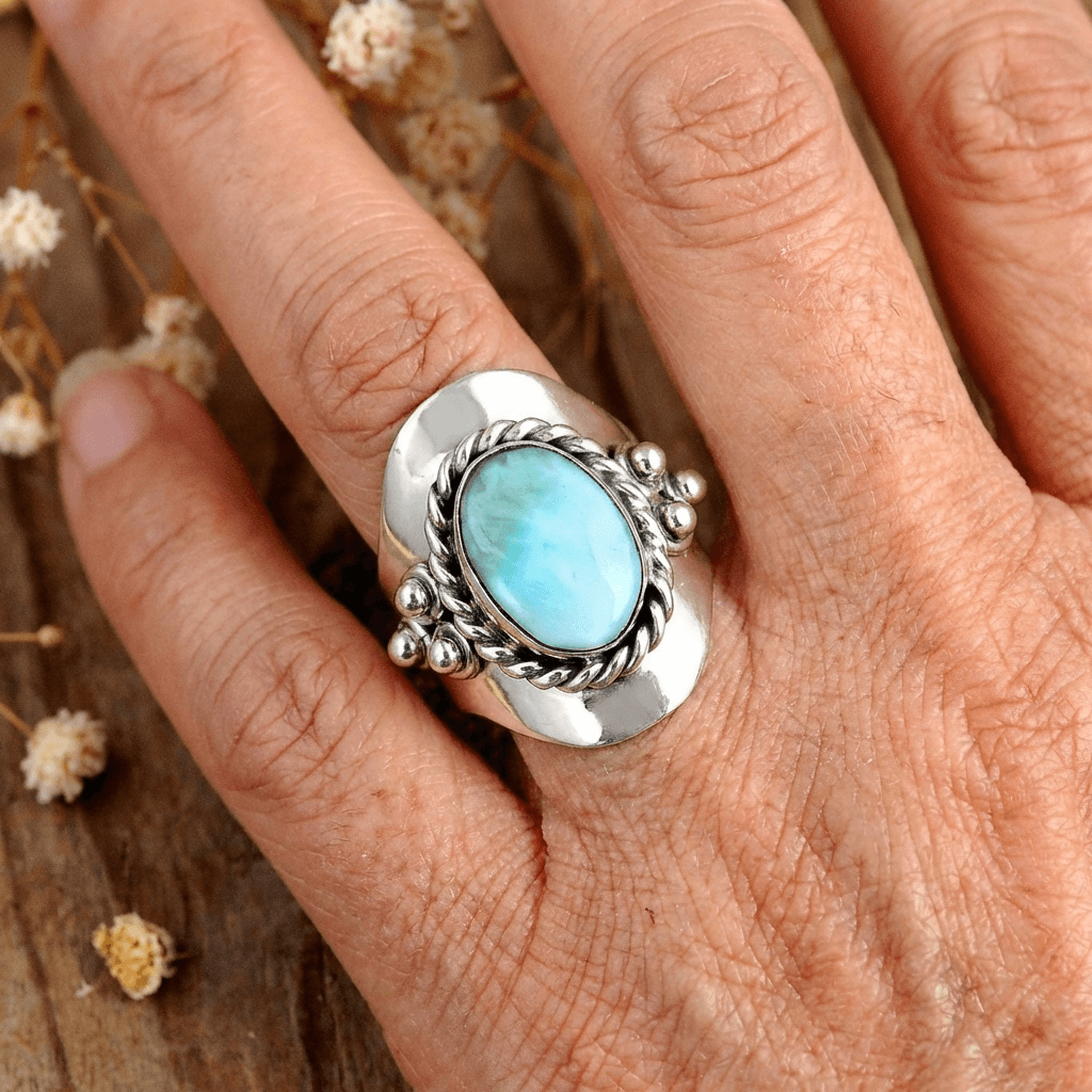 Anello Boho in Argento con Larimar Ovale Vintage