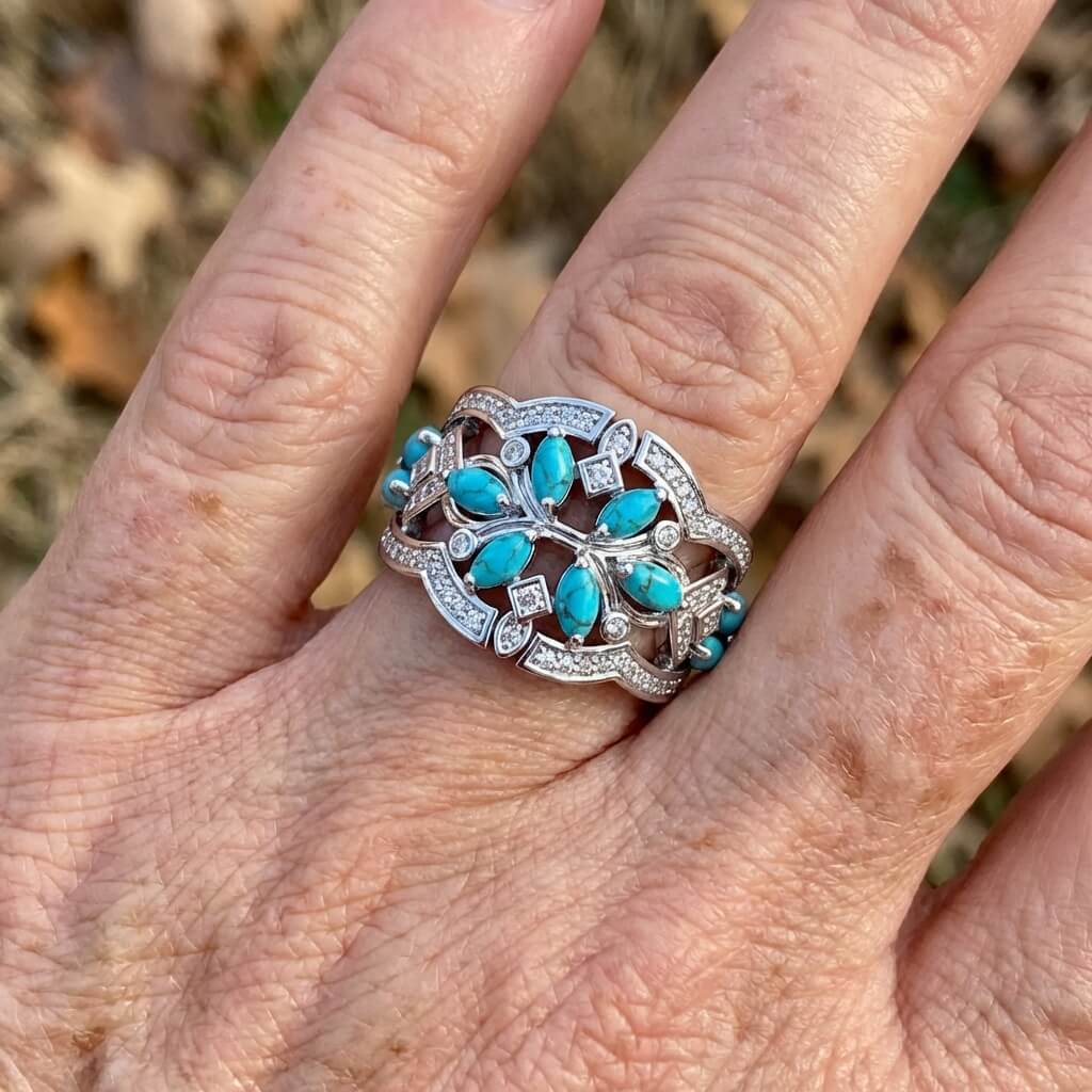 Anello Dichiarativo Bohemien Retro in Turchese e Cristallo