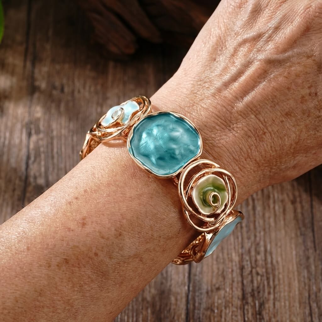 Bracciale Elastico Geometrico a Cuffia con Fiore Rotondo Bohemien