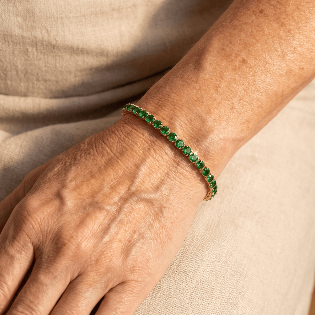 Bracciale Tennis Placcato Oro in Zirconia Verde Smeraldo Bohemien