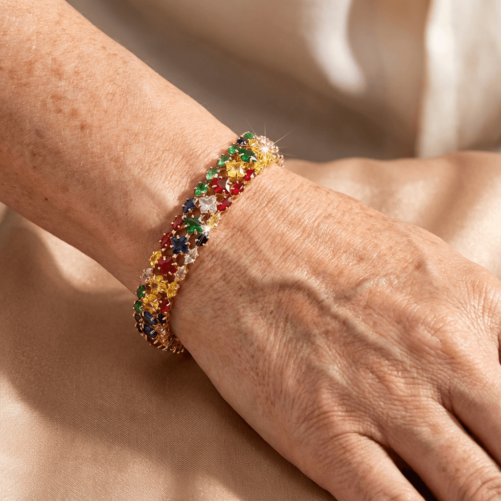 Bracciale Tennis in Zirconia Multicolore Placcato Oro