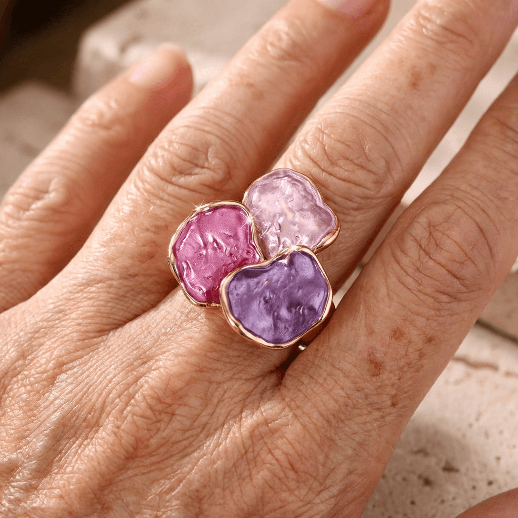 Anello Quadrato Irregolare in Smalto Bohemien