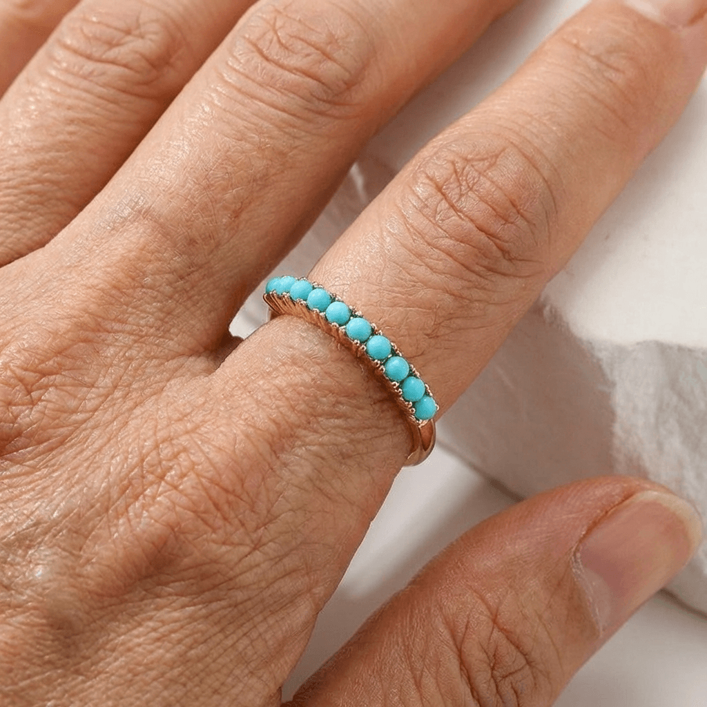 Anello a Fascia Placcato Oro con Perline Turchesi Bohemien