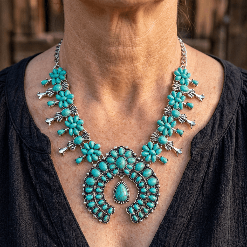 Collana con Pendente a Fiore Turchese Bohemien