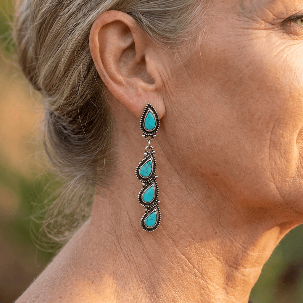 Orecchini Vintage Bohemien Placcati Argento Turchese
