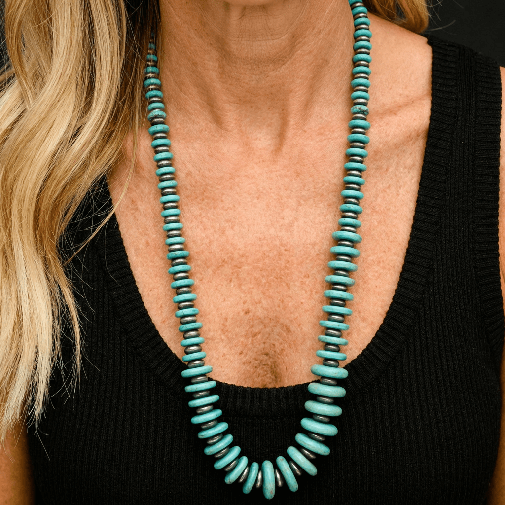 Collana con perline a disco turchesi in stile vintage boho