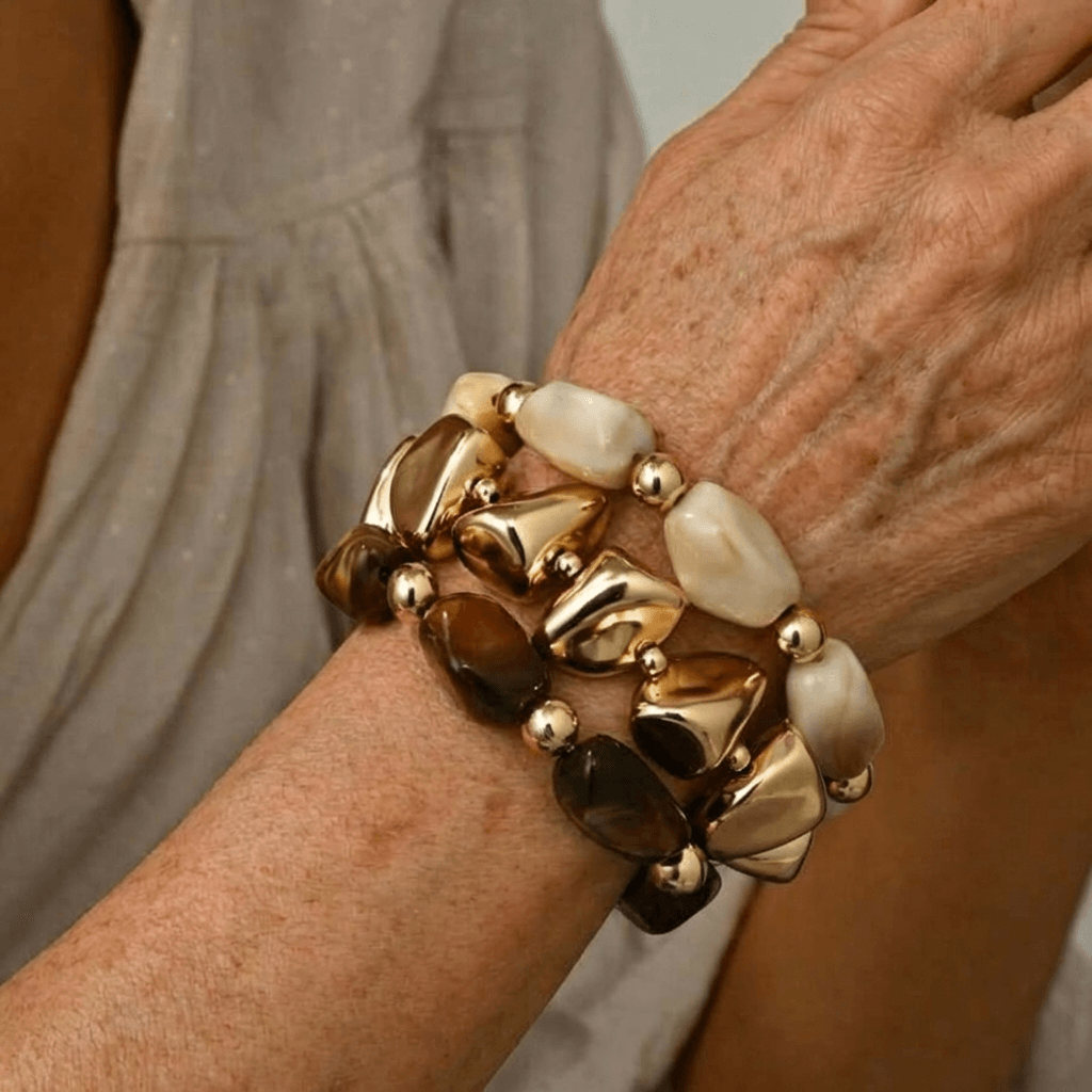 Bracciale Bohemien Retro Geometrico in Acrilico Spesso con Perline