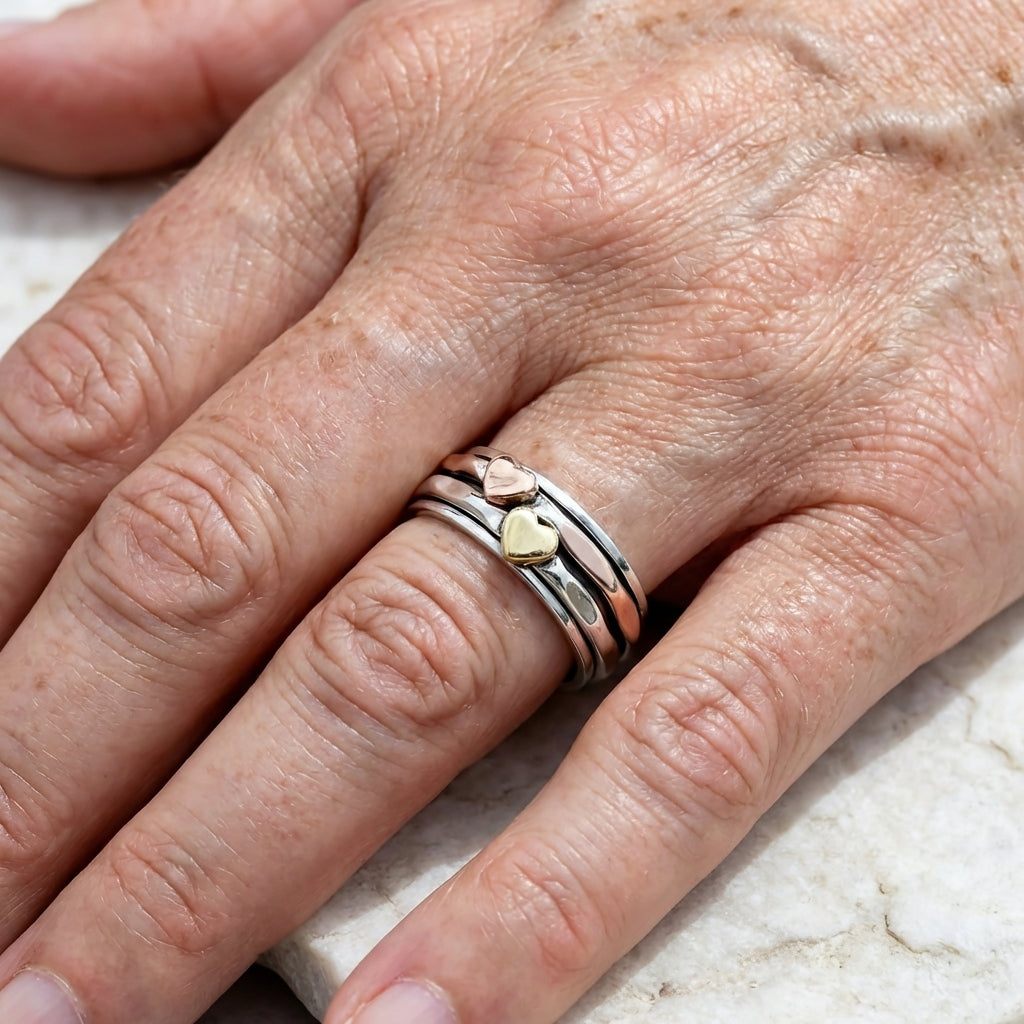 Anello Ampio a Cuore Bicolore in Stile Bohemien