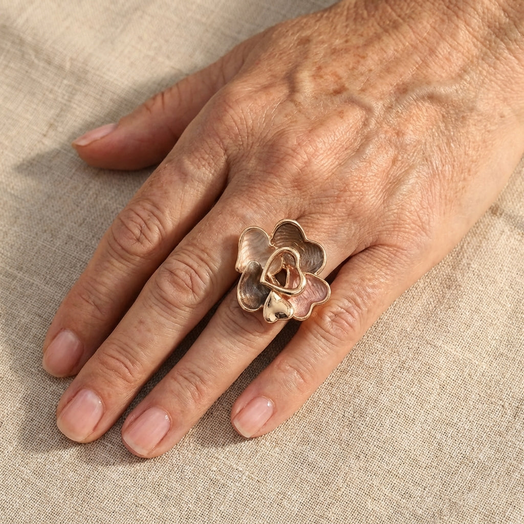 Anello a cuore in smalto placcato oro bohemien