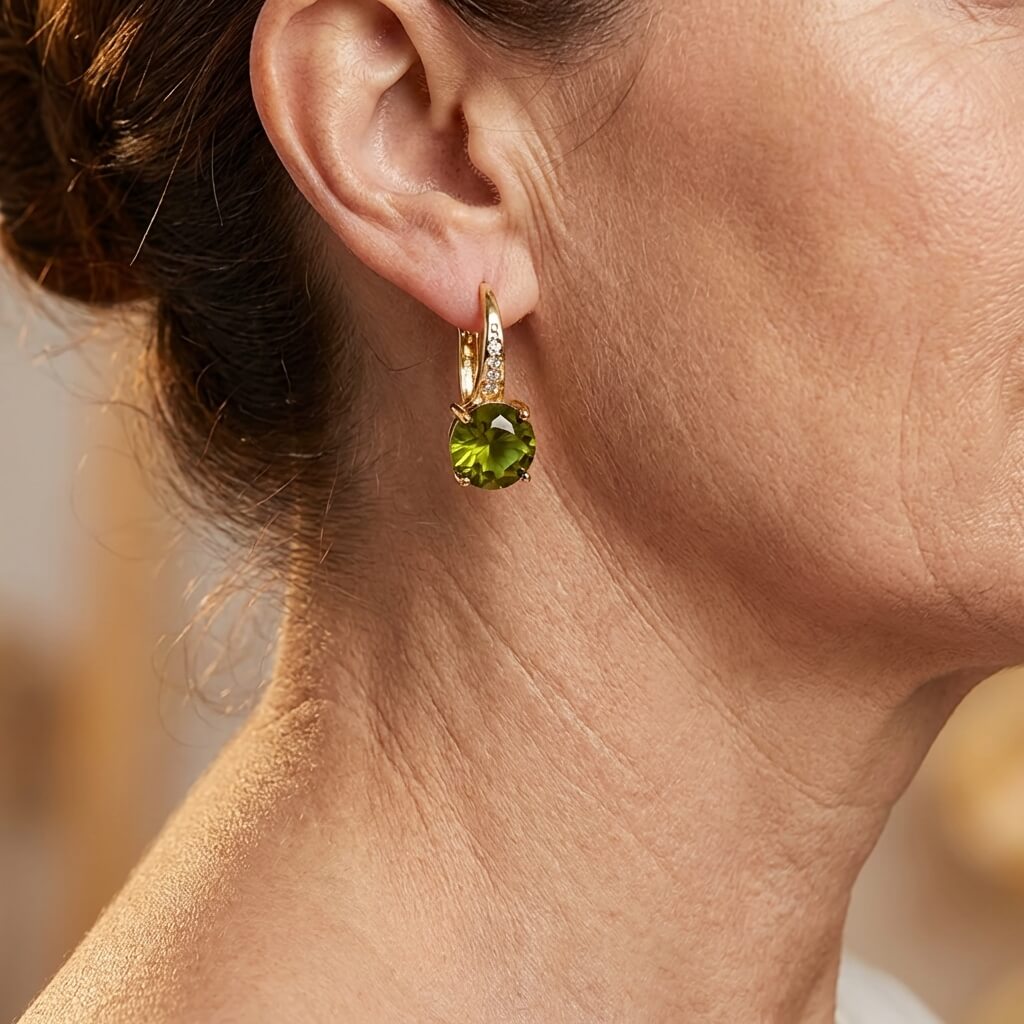 Orecchini Vintage Bohemien in Zirconia Cubica Verde con Artiglio Dorato