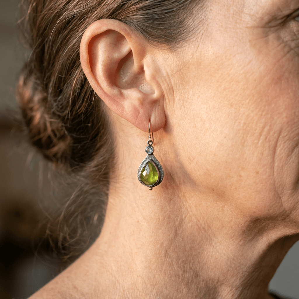 Orecchini Vintage Bohemien in Zirconia Cubica Verde Oliva
