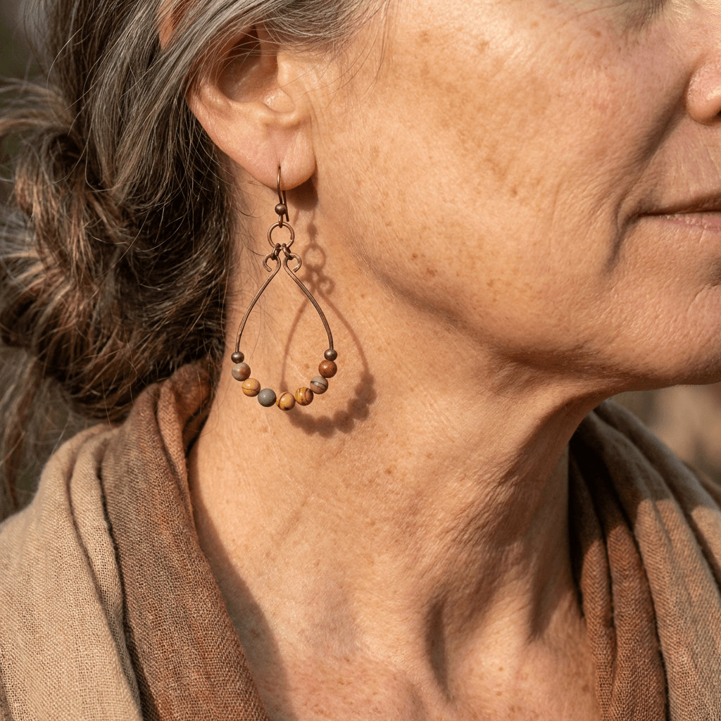 Orecchini a Goccia d'Acqua in Rame Vintage Bohemien