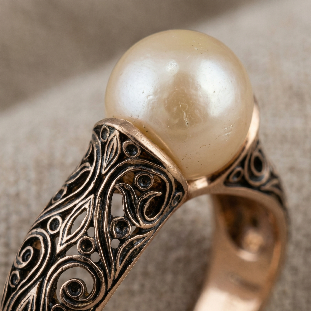Anello Vintage con Perla Dorata