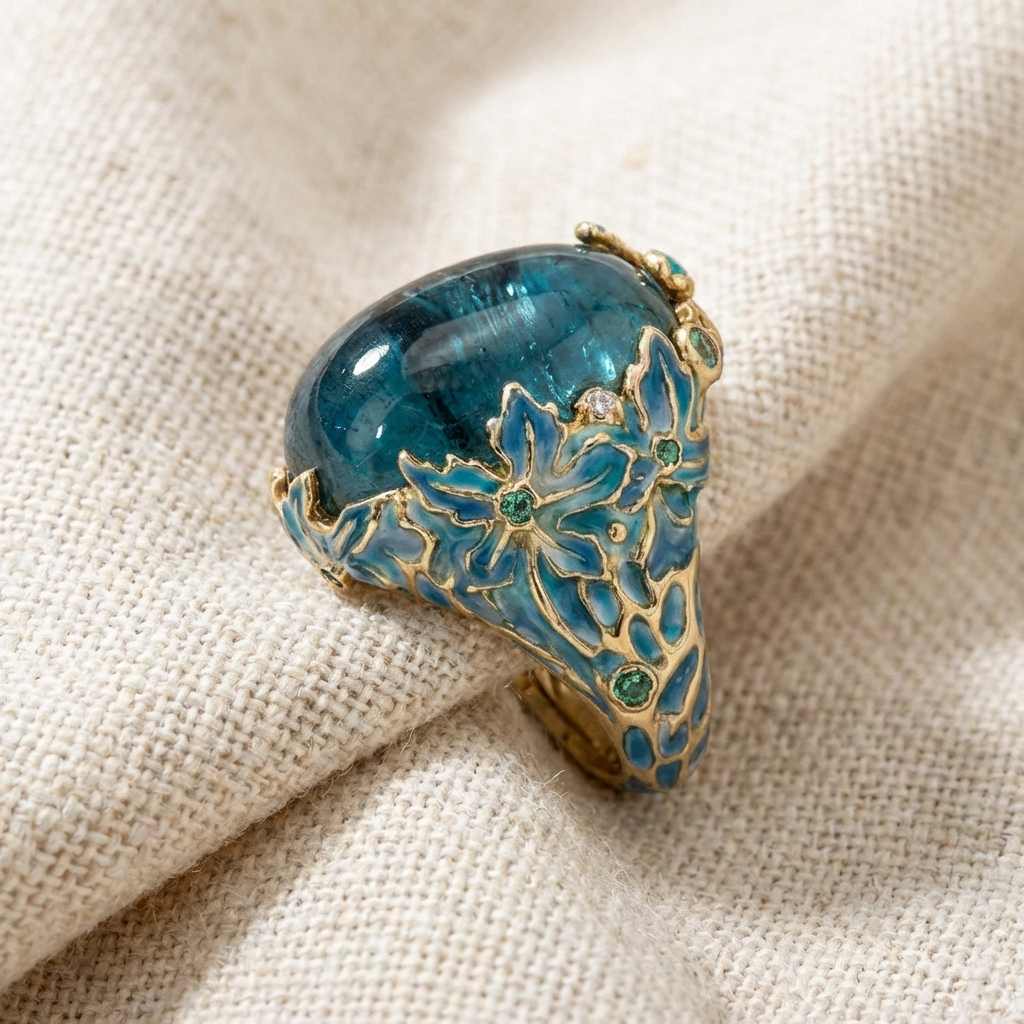 Nives™ - Elegante Anello in Oro con Fiore e Gemma Blu