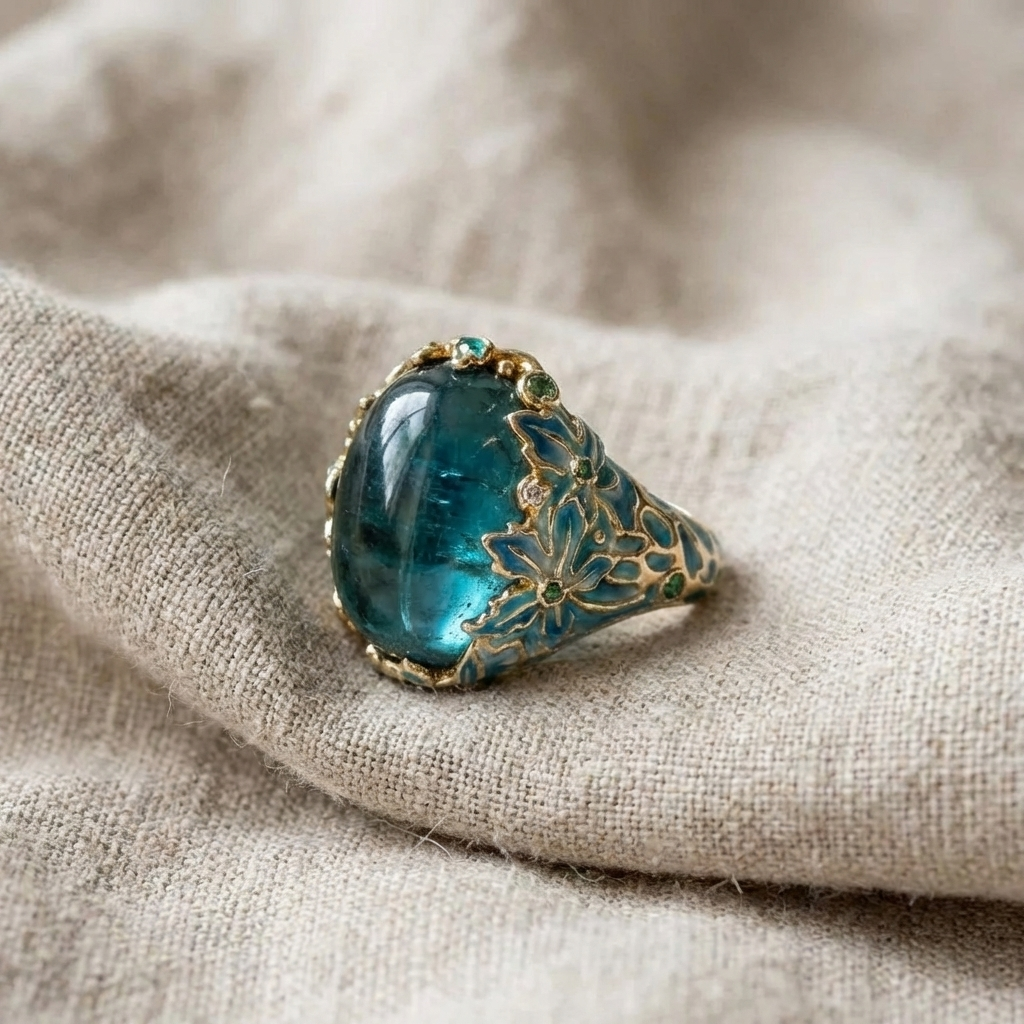 Nives™ - Elegante Anello in Oro con Fiore e Gemma Blu