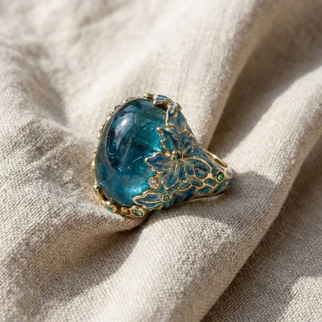 Nives™ - Elegante Anello in Oro con Fiore e Gemma Blu