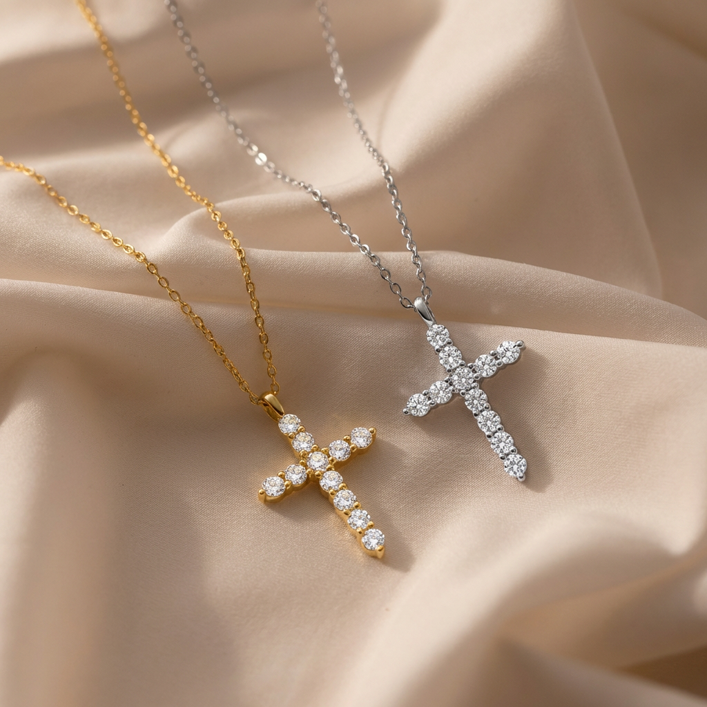 Gloria™ - Elegante Collana con Pendente a Croce in Cristallo