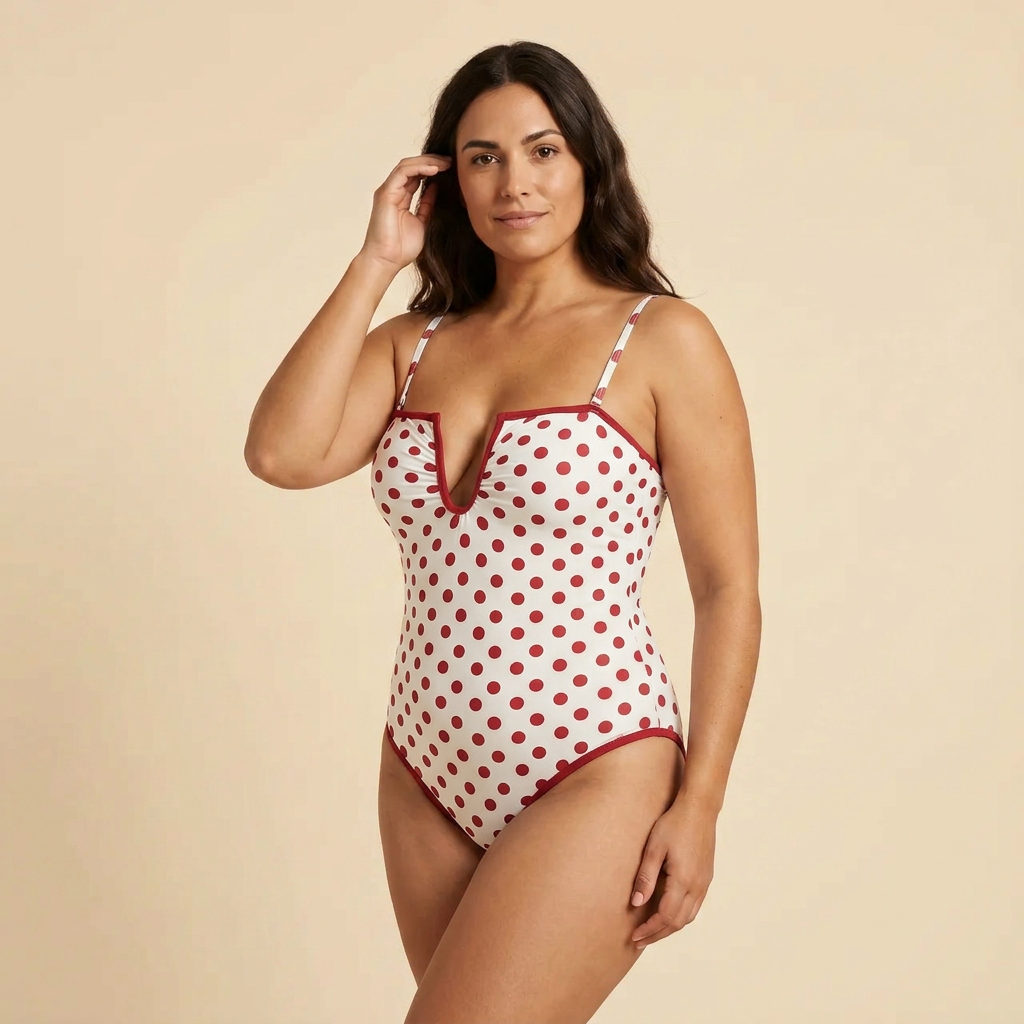 Montessa™ - Costume Modellante a Pois con Scollo a Cuore