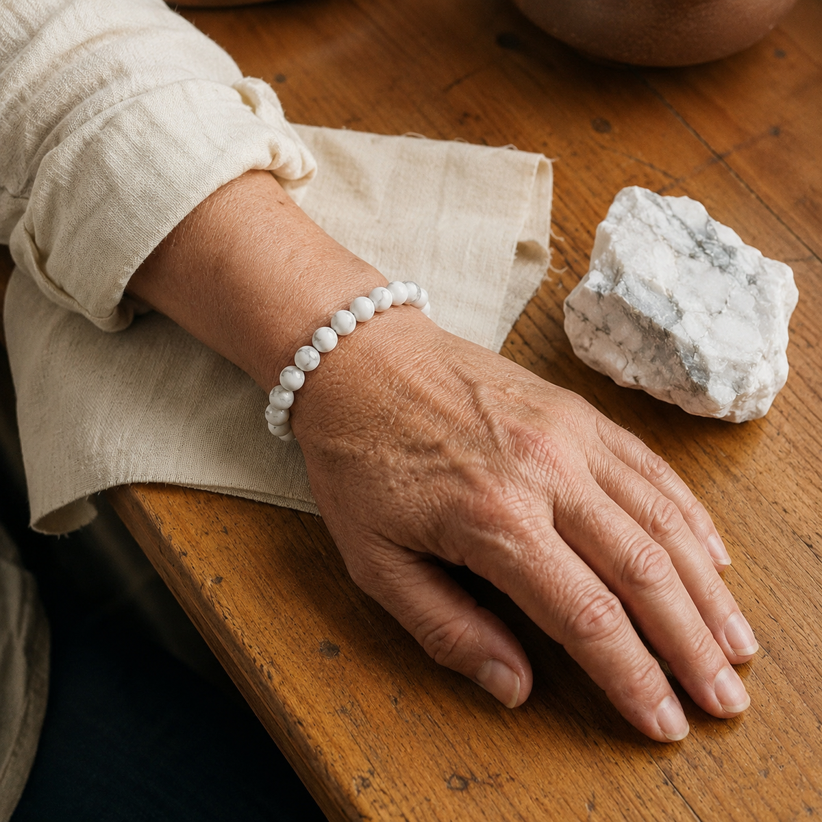 Bracciale in Howlite per Calma, Sollievo dallo Stress e Sonno Ristoratore