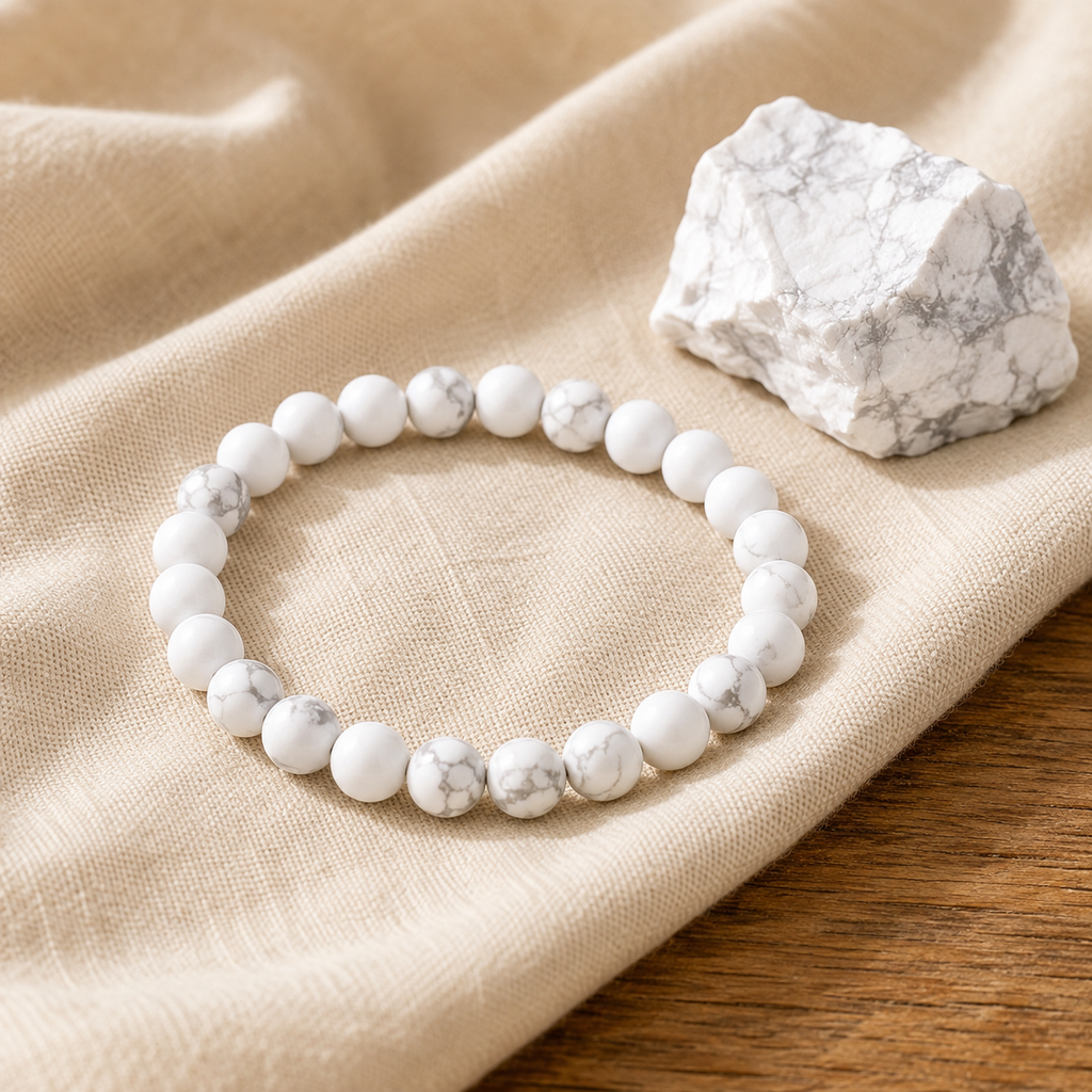 Bracciale in Howlite per Calma, Sollievo dallo Stress e Sonno Ristoratore