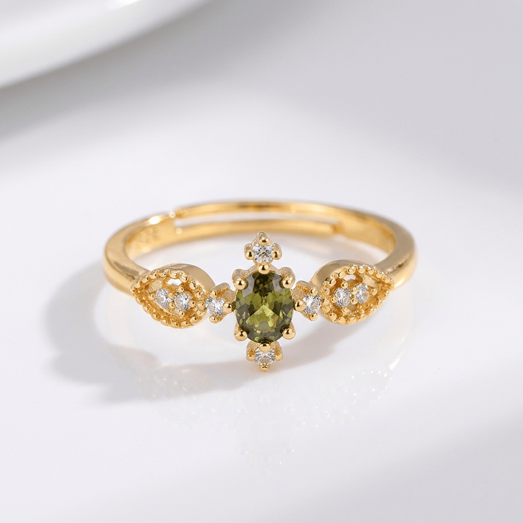 Rovia™ - Anello regolabile in oro con cristallo verde
