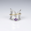 Liora™ - Anello in Argento e Oro con Farfalla in Ametista