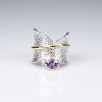 Anello in Argento e Oro con Farfalla in Ametista