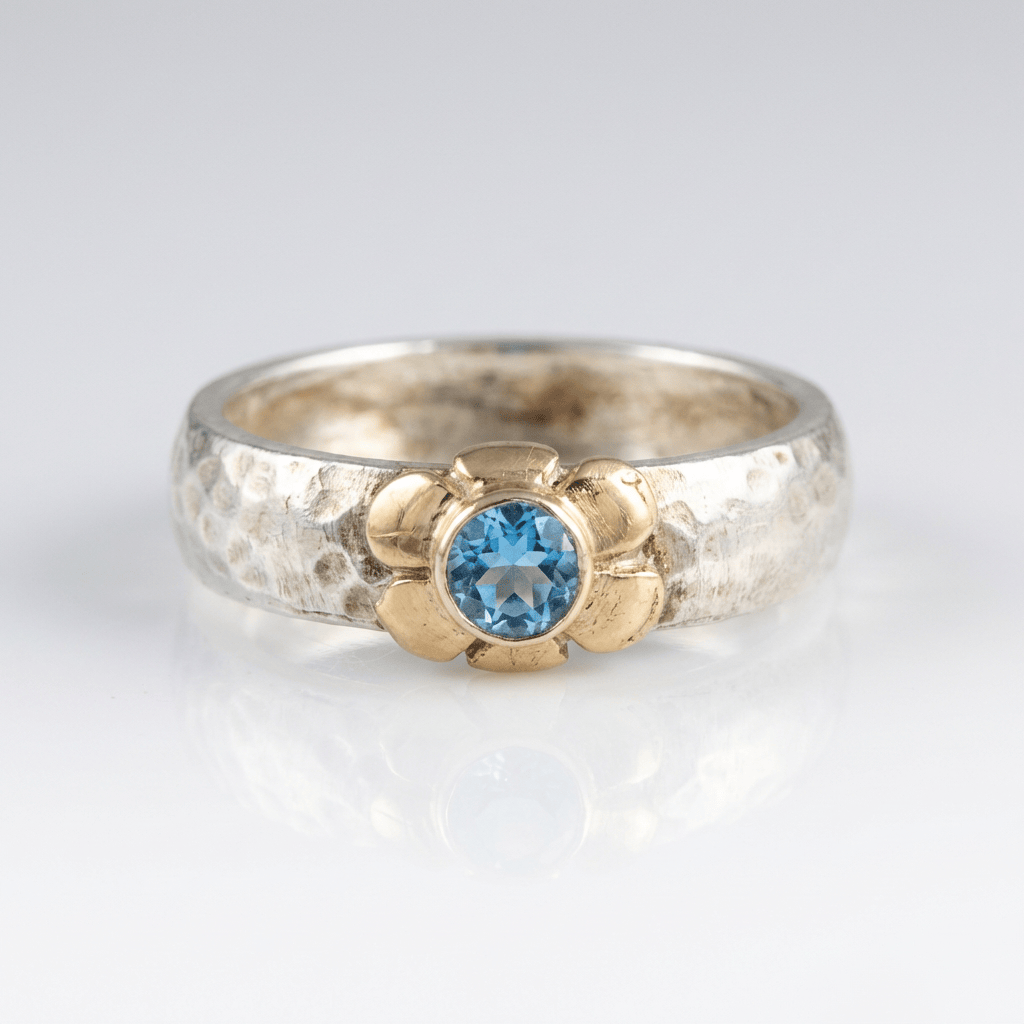 Veroa™ - Anello Artigianale in Argento con Topazio Blu Bicolore