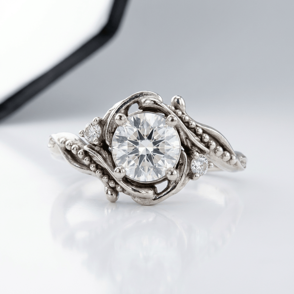 Alea™ - Anello vintage ornato con diamante argentato