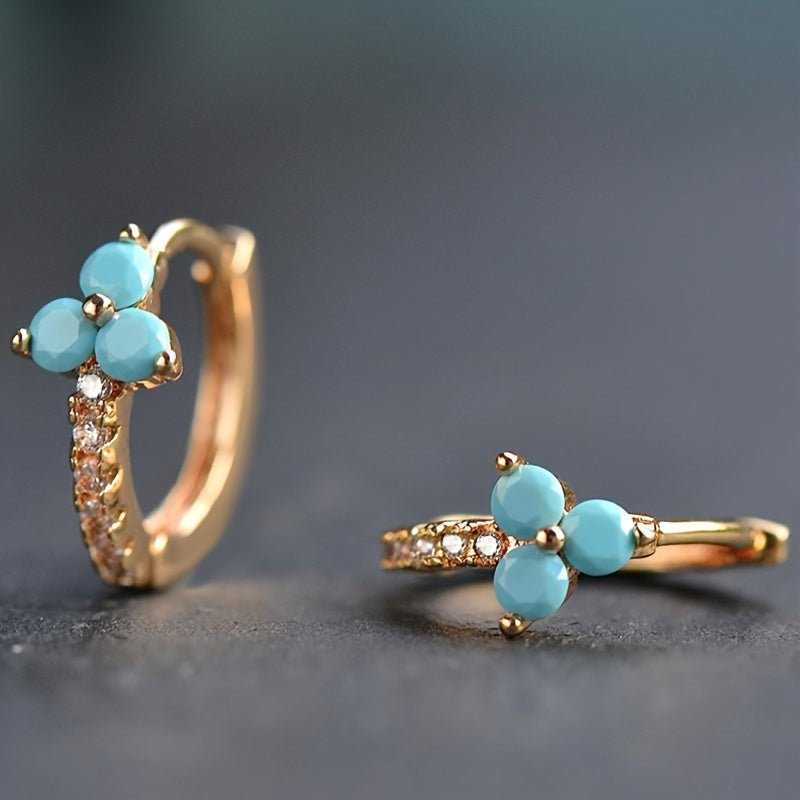 Orecchini a Cerchio in Zirconia Blu Retro Bohemien