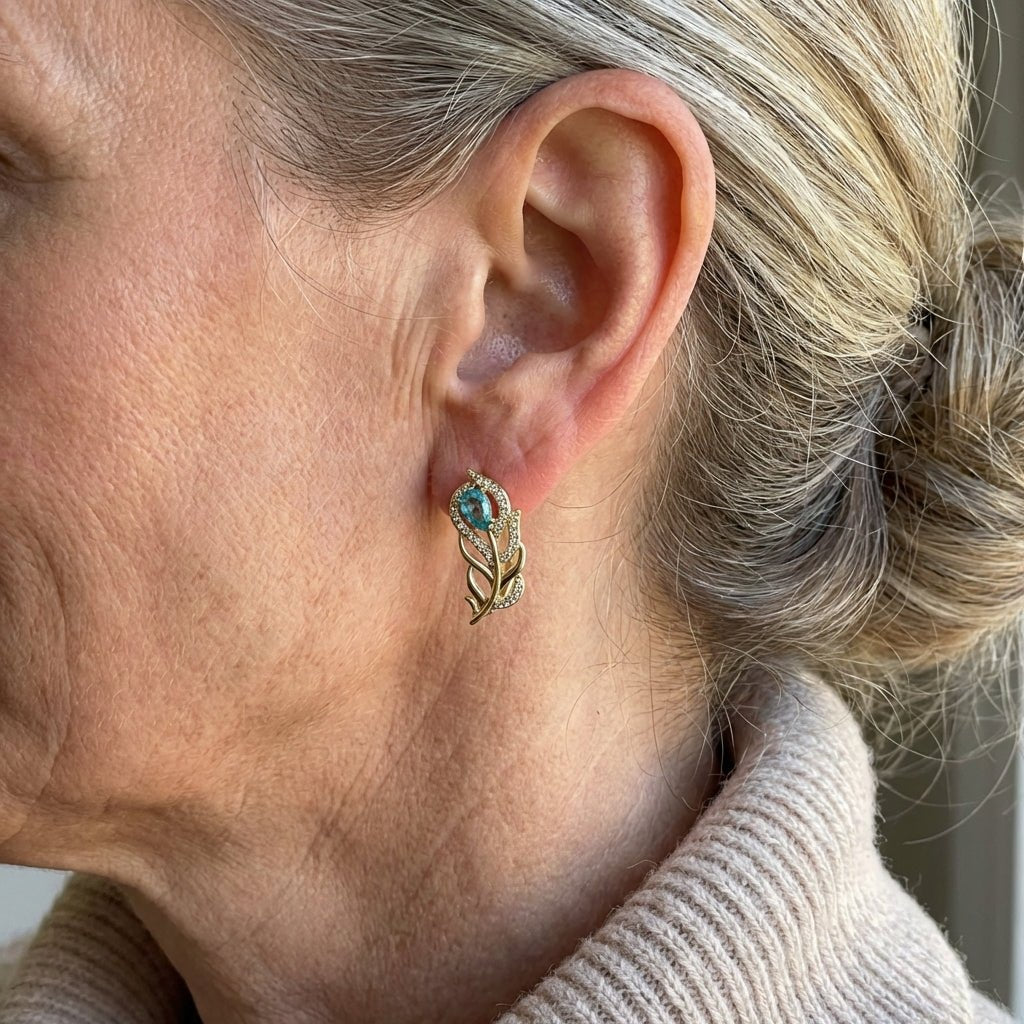 Orecchini Bohemien in Oro e Turchese a Foglia