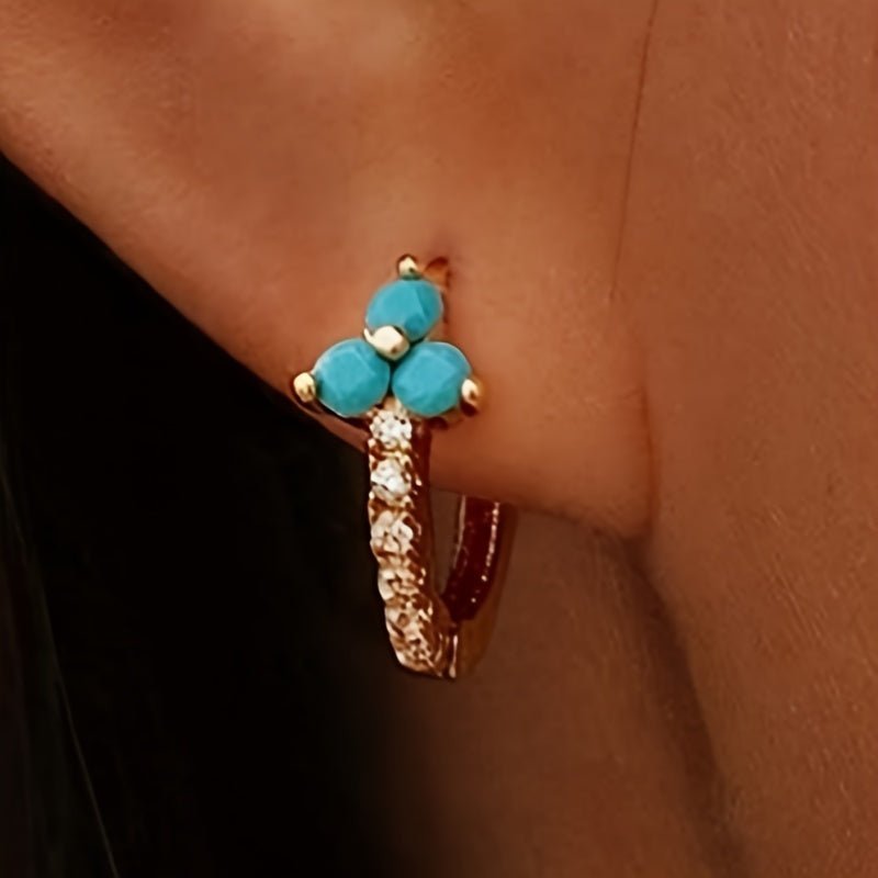 Orecchini a Cerchio in Zirconia Blu Retro Bohemien