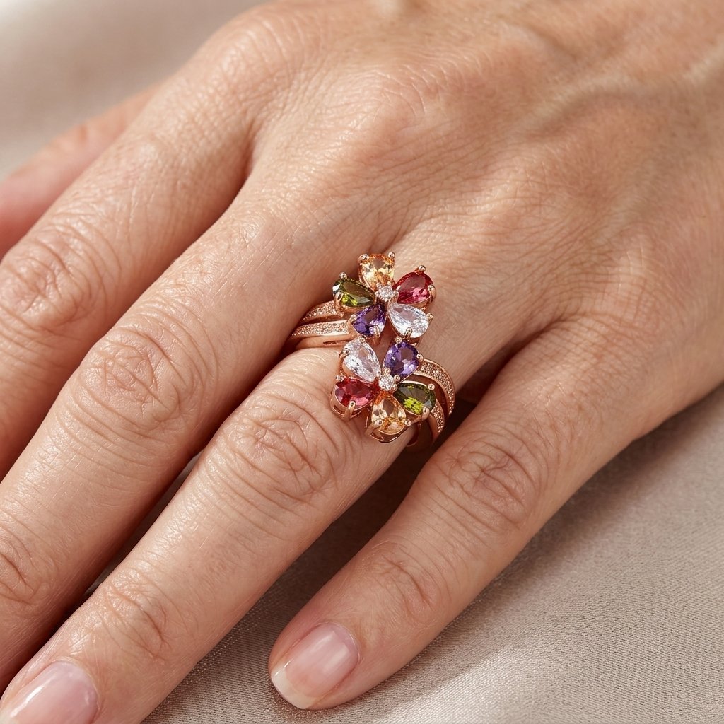 Anello da Sposa Boho a Doppio Fiore in Zirconia