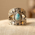 Anello Vintage Bohemien in Rame con Turchese Sintetico